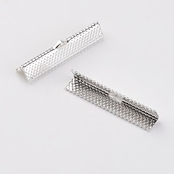Silver Iron Ribbon Crimp Ends, Silver Color Plated, 8x35mm, Hole: 1mm