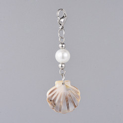 Цвет Древесины Ацетат целлюлозы (смола) большие подвески, со стеклянной жемчужные круглых бусин, 304 застежка из лобстера из нержавеющей стали и картонная упаковочная коробка, оболочка, деревесиные, 57 мм