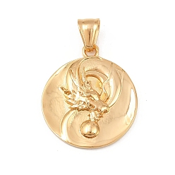 Настоящее золото 18K 304 подвески из нержавеющей стали, очарование дракона, ионное покрытие (ip), реальный 18 k позолоченный, 33x28.5x4.5 мм, отверстие : 7.5 мм