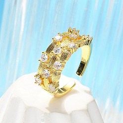 Прозрачный 304 из нержавеющей стали крест крест кольца, открытые манжеты для женщин, с кубического циркония, прозрачные, 8 мм, внутренний диаметр: регулируемый