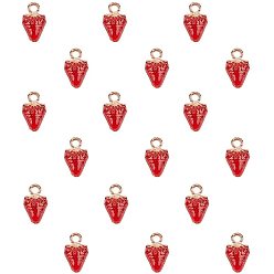 Crimson Alloy Enamel Pendants, Strawberry, Crimson, 16x9.5x7mm, Hole: 2mm, 30pc/box