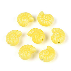 Желтый Фарфоровые бусины ручной работы, спиральная оболочка, жемчужные, желтые, 14.5~15x12~12.5x9~9.5 мм, отверстие : 1.8~2 мм