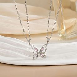 Платина Бабочка сплав паве жемчуг розовый кубический цирконий кулон пара магнитные ожерелья, платина, 17.72 дюйм (45 см), 2 шт / комплект