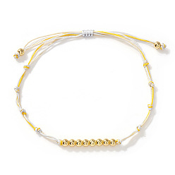 Желтый Латунные круглые бусины плетеные браслеты из бисера, плетеные браслеты из волоконного шнура для женщин, желтые, внутренний диаметр: 11 дюйм (28 см)