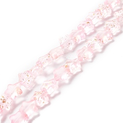 Pink Прозрачный стеклянный бисер нить, с блеском порошок, звезда, розовые, 7.5~8x8.3x4 мм, отверстие : 0.7~1 мм, около 50 шт / нитка, 14.72~14.92 дюйм (37.4~37.9 см)