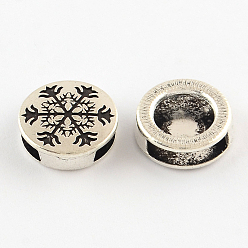 Античное Серебро Стиль тибетского плоские круглые с снежинка сплава слайд прелести, без кадмия и без свинца, античное серебро, 14x5 мм, Отверстие : 11x3 мм , около 689 шт / 1000 г