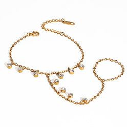 Настоящее золото 18K 304 браслеты с цепочками из нержавеющей стали и кольцами, плоские круглые браслеты с подвесками для женщин, со стеклом, реальный 18 k позолоченный, 3-3/8 дюйм (8.5 см) в длину, внутренний диаметр: 6-1/2 дюйм (16.5 см), Кольцо: 80 mm внутреннего диаметра