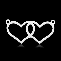 Нержавеющая Сталь Цвет Не тускнеет 201 подвески-соединители из нержавеющей стали, полые двойные сердца, цвет нержавеющей стали, 13x26.5x1 мм, отверстие : 1.4 мм