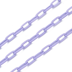 Lilac Eco-friendly Spray Painted Handmade Brass Paperclip Chains, Flat Oval, Soldered, with Spool, Lilac, 12.5x6.5x1.5mm, 32.8 feet(10m)/roll
