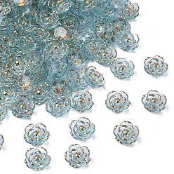Небесно-голубой Пластиковые шарики, цветок, золотой металл обвитыми, голубой, 18.5x7 мм, отверстие : 1.6 мм, Около 511 шт / 500 г