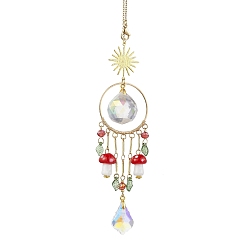 Красный Стеклянные круглые подвесные украшения в виде листьев, Лэмпворк с грибами и кисточками для украшения дома и сада, красные, 206 мм