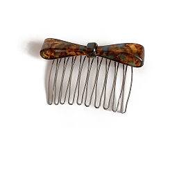 Кокосово-Коричневый Ацетат целлюлозы (смола) аксессуары для волос, бантом, с металлическими гребнями для волос для женщин и девочек, кокосового коричневый, 75x50 мм