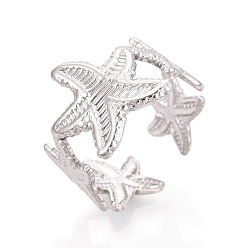 Нержавеющая Сталь Цвет 304 открытые кольца-манжеты из нержавеющей стали для женщин, морская звезда, цвет нержавеющей стали, 15 мм, внутренний диаметр: 18 мм