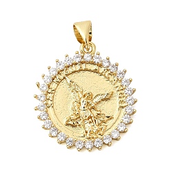 Angel & Fairy Латунные микропаве прозрачные подвески с фианитом, без кадмия и без свинца, долговечный, стойки покрытие, реальный 18 k позолоченный, ангел и фея, 22.5x20.5x2.5 мм, отверстие : 5x4 мм
