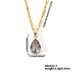 Серый Модные латунные ожерелья с подвесками в виде слезы из стекла, золотые, серые, 15.75 дюйм (40 см)