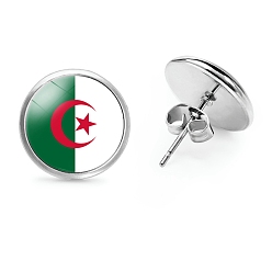 Зеленый Плоские круглые стеклянные серьги-гвоздики на тему национального флага, серьги из платинового сплава, зелёные, 12 мм