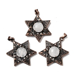 Хрусталь Подвески со звездой Давида из натурального кварца, Подвески из горного хрусталя в винтажной латунной рамке красно-медного оттенка., 33.5~34x25.5x7.5 мм, отверстие : 5x3 мм