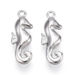Нержавеющая Сталь Цвет 304 подвески из нержавеющей стали, прелести морских коньков, анти-тускнение, цвет нержавеющей стали, 17x6x3 мм, отверстие : 1.2 мм