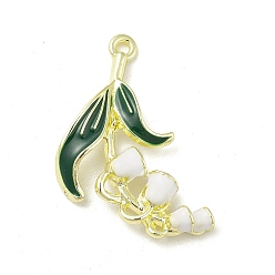 Golden Rack Plating Alloy Enamel Chandelier Component Links, Lily of the Valley, Golden, 30.5x21.5x3.8mm, Hole: 1.8/1.5/1.2/1mm