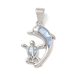 Платина Латунь эмаль подвески, с естественной оболочке, подвески в виде дельфина и черепахи, долговечный, стойки покрытие, без свинца и без кадмия, платина, 19x13x3 мм, отверстие : 4.5x3.5 мм