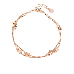 Розовое Золото Латунные многорядные браслеты-цепочки для женщин, Звезда и круглый, долговечный, стойки покрытие, без кадмия и без свинца, розовое золото , 7-1/4~7-1/2 дюйм (18.3~19 см)