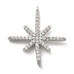 Платина Латунные микро проложить кубического циркония подвески, звезда, без свинца и без кадмия, долговечный, платина, 26x23.5x2.5 мм, отверстие : 1.2 мм