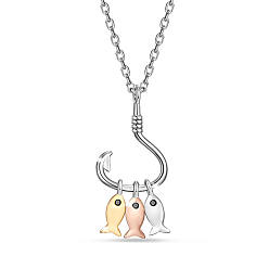 Бижутерии из Стерлингового Серебра 925 подвесные стерлингового серебра ожерелья, с эпоксидной смолой и кабельными цепями, рыболовный крючок с рыбой, многоцветные, 15.35 дюйм (39 см)