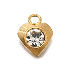 Сердце 304 подвески из нержавеющей стали с кубическим цирконием, реальный 18 k позолоченный, сердце, 9.5x7.5x3 мм, отверстие : 1.8 мм