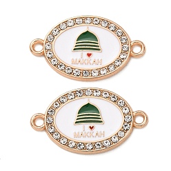 Oval Сплав эмалированные звенья Мекки соединительные подвески, с кристально горный хрусталь, золотые, зелёные, овальные, 15x26x2 мм, отверстие : 1.8 мм