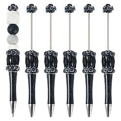 Черный Пластиковая шариковая ручка с цветком, ручка из нержавеющей стали с бусинами, для индивидуальной ручки своими руками, чёрные, 146x20 мм