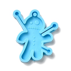 Deep Sky Blue Horrible Doll DIY Pendant Silicone Statue Molds, Resin Casting Molds, For UV Resin, Epoxy Resin Jewelry Making, Deep Sky Blue, 56x49x7mm, Hole: 4mm