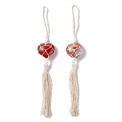 Red Jasper Natural Red Jasper Pendant Decorations, with Acrylic Pearl Beads, Heart, 31~32cm