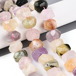 Смешанные камни Нити бусин из натурального аметиста, пренита, желтого кварца, лимонного кварца и розового кварца, граненый самородки, 11~23x11~23x11~19 мм, отверстие : 0.8~1.2 мм, около 26~28 шт / нитка, 14.96~15.55 дюйм (38~39.5 см)
