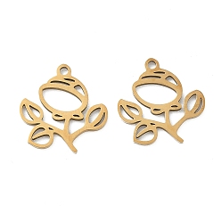 Цветок Полые 201 из нержавеющей стали кулоны, ионное покрытие (ip), лазерная резка, реальный 18 k позолоченный, цветок, 16x14x0.9 мм, отверстие : 1.4 мм