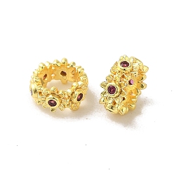 Серо-розавый Стойки обшивки латунные бусины, с кубического циркония, долговечный, без свинца и без кадмия, кольца с цветком, увядшая роза, 8x4 мм, отверстие : 5 мм