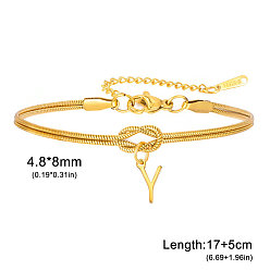 Letter Y 304 Браслеты с подвесками в виде инициалов из нержавеющей стали, браслеты из змеиной цепи для женщин, золотые, Письмо Y, 6.69 дюйм (17 см)