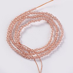 Light Salmon Glass Beads Strands, Faceted, Round, Light Salmon, 2x2mm, Hole: 0.4mm, about 193~197pcs/strand, 14.17 inch~15.51 inch(36~39.4cm)