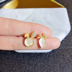Golden Resin Earrings for Women, with Alloy Rhinestone Findings, Golden, 18x11mm
