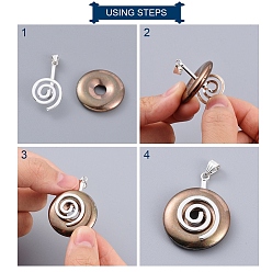 Silver Brass Spiral Donut Bails, Donuthalter, Fit For Pi Disc Pendants Jewelry Making, Nickel Free, Silver, 43x18x9mm, Hole: 7mm, Inner Size(Place for Donut): 20x5mm