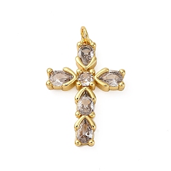 Настоящее золото 18K Латунные микро проложить кубического циркония подвески, крестик, с целью перехода в кольце, долговечный, без кадмия и без свинца, стойки покрытие, реальный 18 k позолоченный, 28x19x4 мм, отверстие : 3 мм