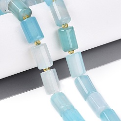 Sky Blue Natural Agate Beads Strands, Dyed, Column, with Seed Beads, Sky Blue, 11.5~13x7.5~8.5mm, Hole: 1.2~1.5mm, about 27~28pcs/strand, 14.37~15.16 inch(36.5~38.5cm)