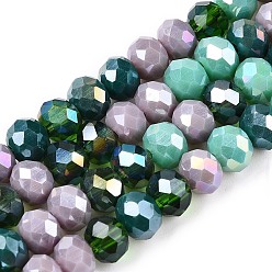 Разноцветный Стеклянные бусины с гальваническим покрытием , граненый(32 граненый), рондель, красочный, 5.5~6x5 мм, отверстие : 1 мм, около 87~89 шт / нитка, 16.93'~17.16' (43~44 см)