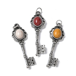 Моокаит Ключевые латунные подвески из натурального мукаита, с целью перехода в кольце, античное серебро, 55.5x16.5x5~6.5 мм, отверстие : 4.5 мм