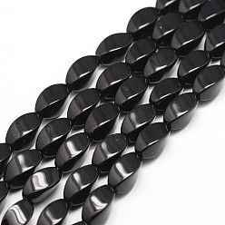 Black Onyx Natural Black Onyx Beads Strands, Grade A, Dyed & Heated, Twist Oval, 12x6mm, Hole: 1.2mm, about 33pcs/strand, 15.16 inch~15.35 inch