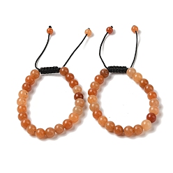 Красный Авантюрин 8круглые браслеты из натуральных красных авантюринов с плетеными бусинами мм, регулируемые браслеты из нейлонового шнура для женщин и мужчин, внутренний диаметр: 1-7/8~2-7/8 дюйм (4.9~7.3 см)