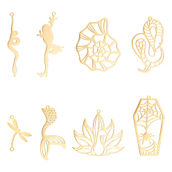 Настоящее золото 18K 8 шт 8 стиль 201 подвески из нержавеющей стали, наброски прелести, улитка и змея и павлин, реальный 18 k позолоченный, 17.5~45x9~39.5x1 мм, отверстие : 1.5~1.6 мм, 1 шт / стиль