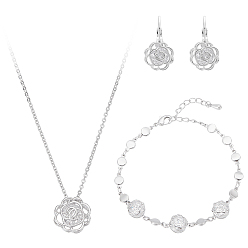 Платина Комплекты браслетов, серег и ожерелий из полой розовой латуни с микропаве из кубических цирконий, платина