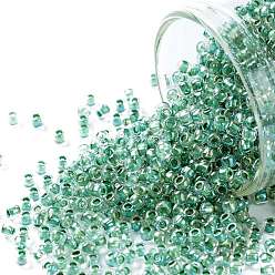 (699) Inside Color AB Crystal/Shamrock Lined Тохо 11/0 круглые бусины, японский бисер, (699) внутри цвет ab кристалл / трилистник на подкладке, 2.2 мм, отверстие : 0.8 мм, Около 5555 шт / 50 г