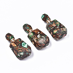 Medium Sea Green Assembled Synthetic Bronzite and Imperial Jasper Openable Perfume Bottle Pendants, with Light Gold Brass Findings, Dyed, Medium Sea Green, Capacity: 1ml(0.03 fl. oz), 42~43x22x15mm, Hole: 1.8mm