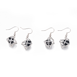 Обсидиан Природные обсидиана болтаться серьги, с латунной фурнитурой , круглая бусина внутри, геометрия, 38 мм , штифт: 0.7 мм